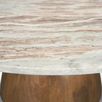 Allyson Round Brown Pedestal w/ Pink Marble Top Coffee Table - Dekor Butik
