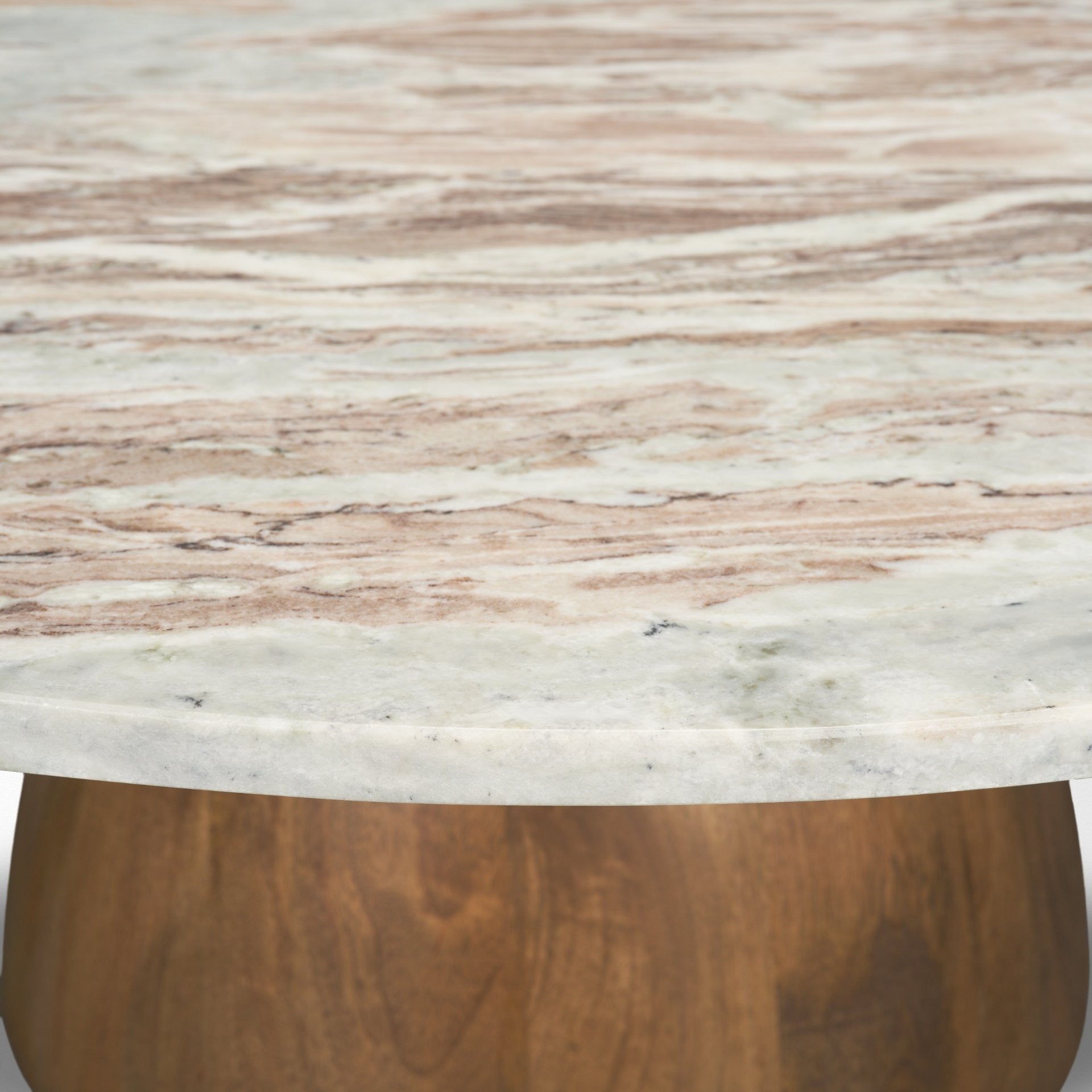 Allyson Round Brown Pedestal w/ Pink Marble Top Coffee Table - Dekor Butik