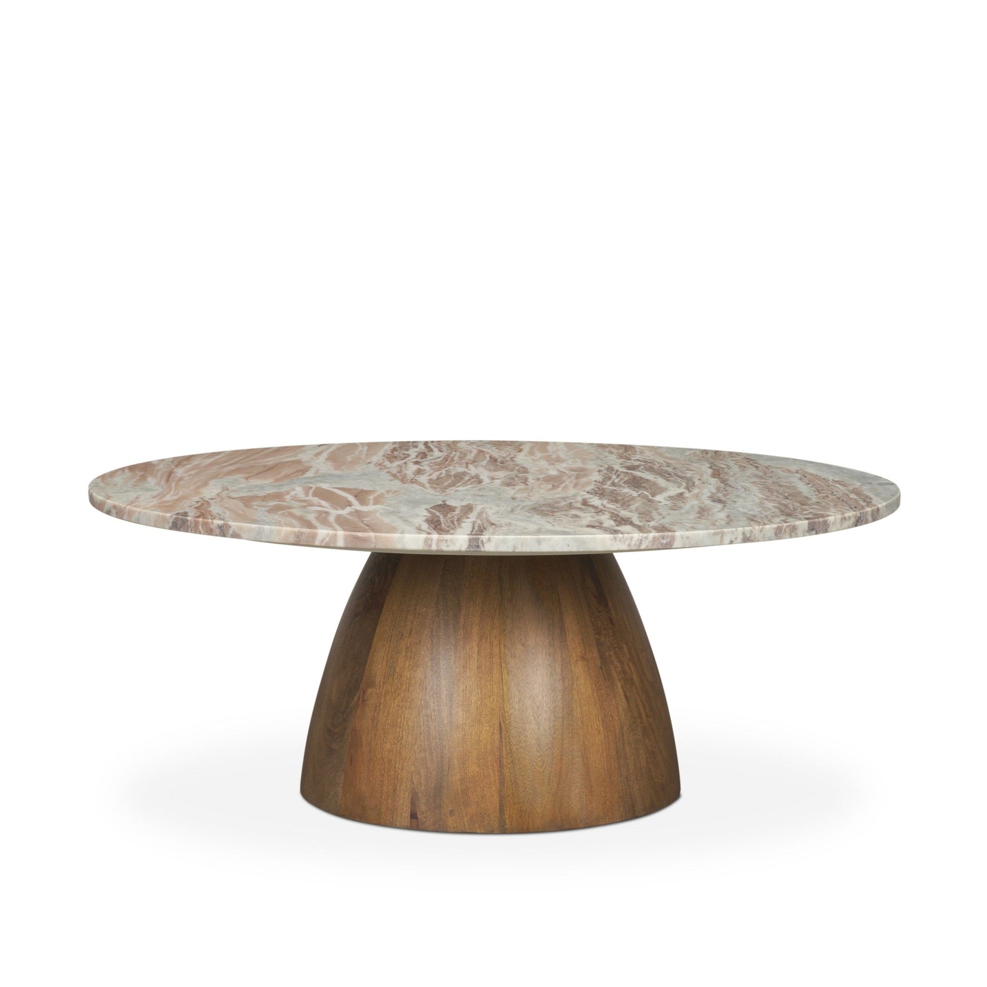 Allyson Round Brown Pedestal w/ Pink Marble Top Coffee Table - Dekor Butik