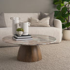 Allyson Round Brown Pedestal w/ Pink Marble Top Coffee Table - Dekor Butik