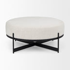 Amelia 35.8L x 35.8W x 17.5H Cream Boucle W/Black Metal Upholstered Ottoman - Dekor Butik