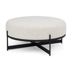 Amelia 35.8L x 35.8W x 17.5H Cream Boucle W/Black Metal Upholstered Ottoman - Dekor Butik