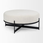 Amelia 35.8L x 35.8W x 17.5H Cream Boucle W/Black Metal Upholstered Ottoman - Dekor Butik