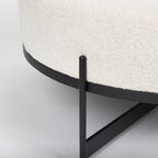 Amelia 35.8L x 35.8W x 17.5H Cream Boucle W/Black Metal Upholstered Ottoman - Dekor Butik