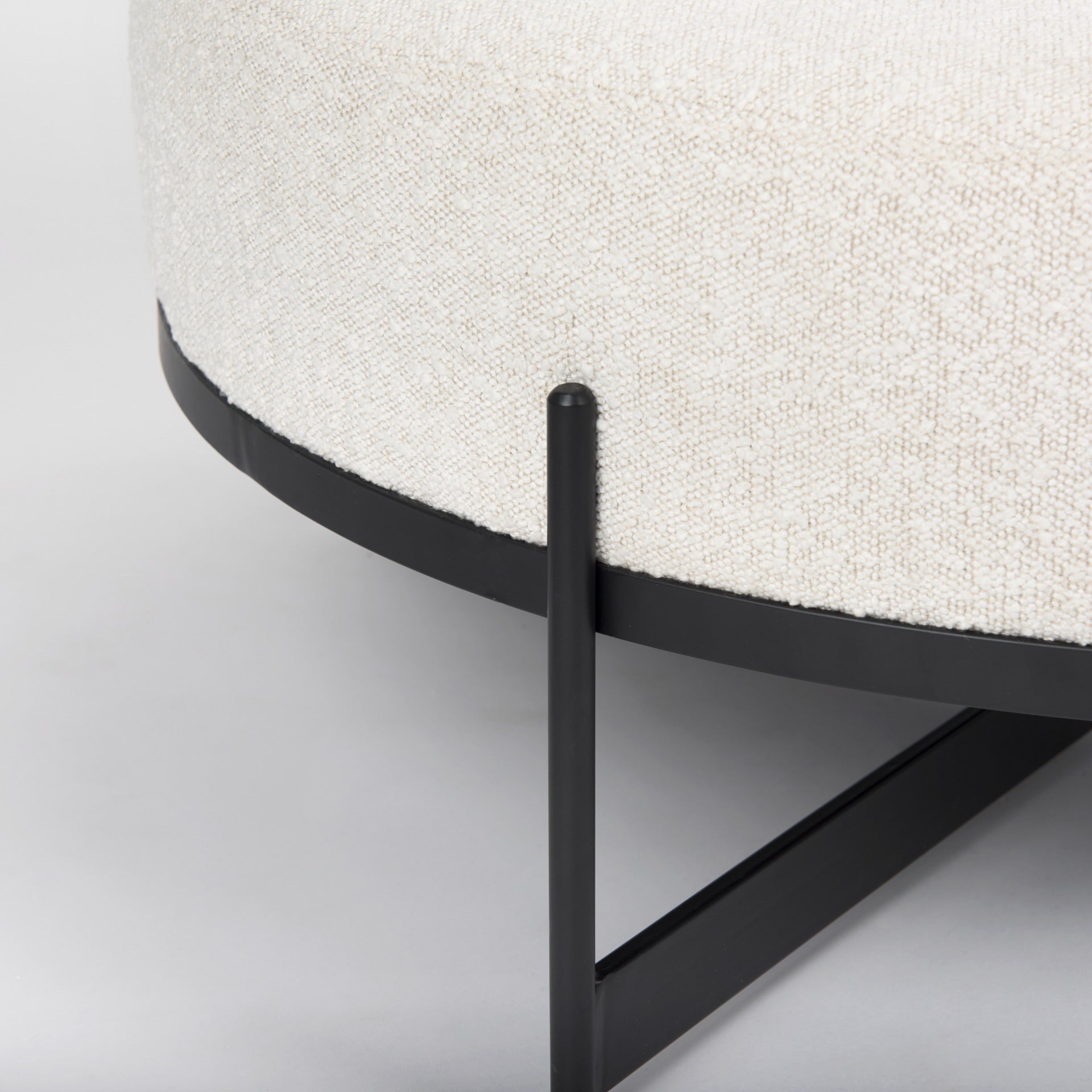 Amelia 35.8L x 35.8W x 17.5H Cream Boucle W/Black Metal Upholstered Ottoman - Dekor Butik