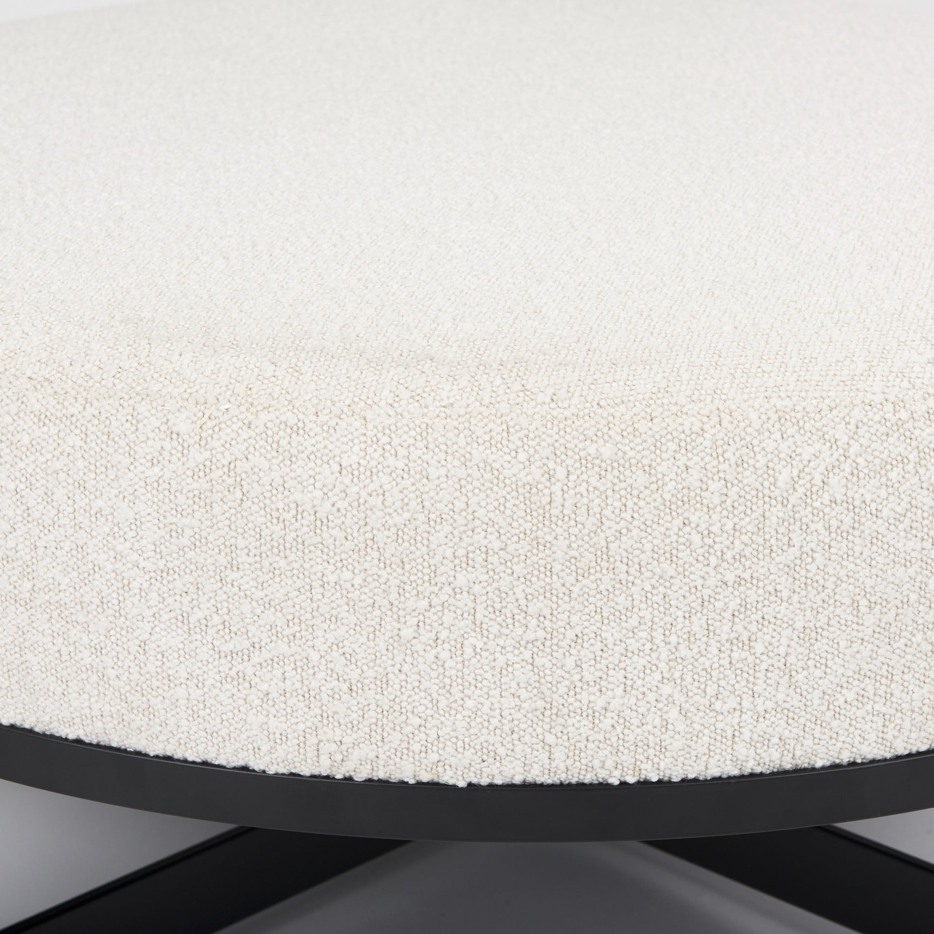 Amelia 35.8L x 35.8W x 17.5H Cream Boucle W/Black Metal Upholstered Ottoman - Dekor Butik