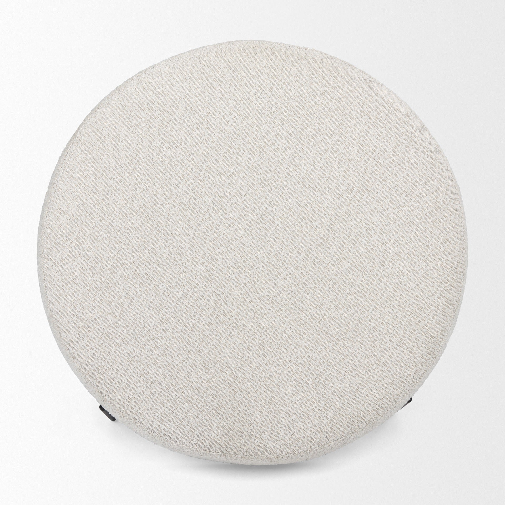 Amelia 35.8L x 35.8W x 17.5H Cream Boucle W/Black Metal Upholstered Ottoman - Dekor Butik