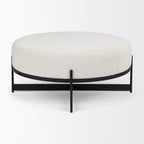 Amelia 35.8L x 35.8W x 17.5H Cream Boucle W/Black Metal Upholstered Ottoman - Dekor Butik