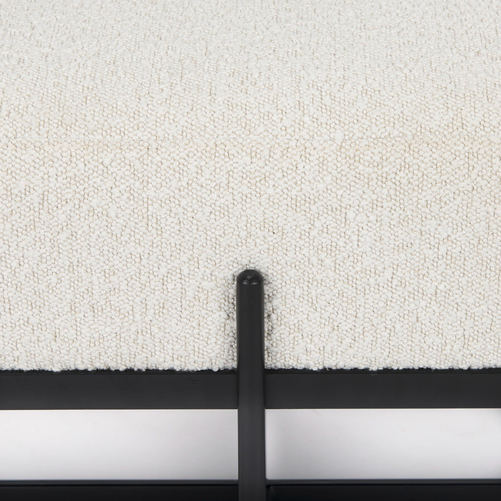 Amelia 55.0L x 18.0W x 18.0H Cream Boucle W/Black Metal Upholstered Bench - Dekor Butik