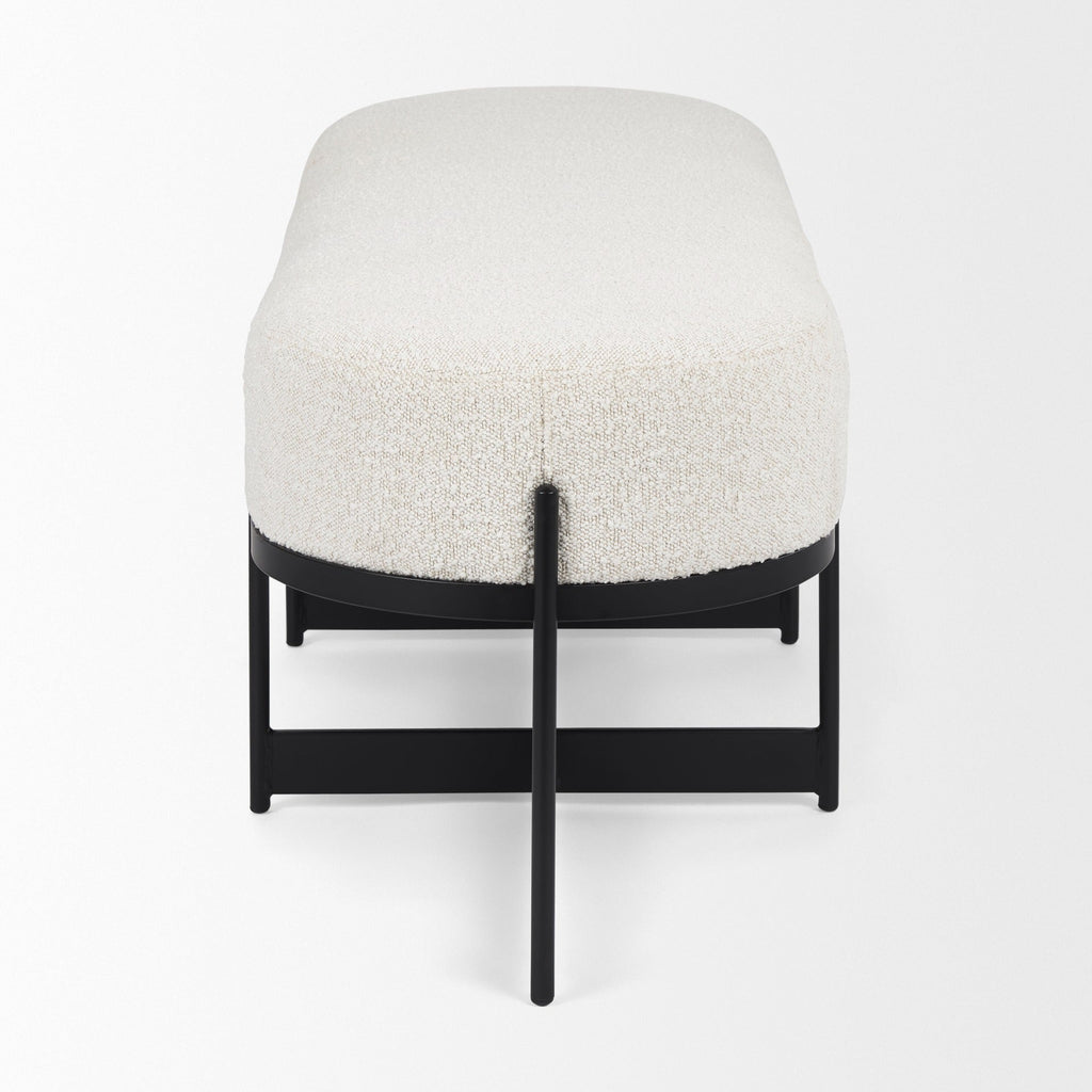 Amelia 55.0L x 18.0W x 18.0H Cream Boucle W/Black Metal Upholstered Bench - Dekor Butik
