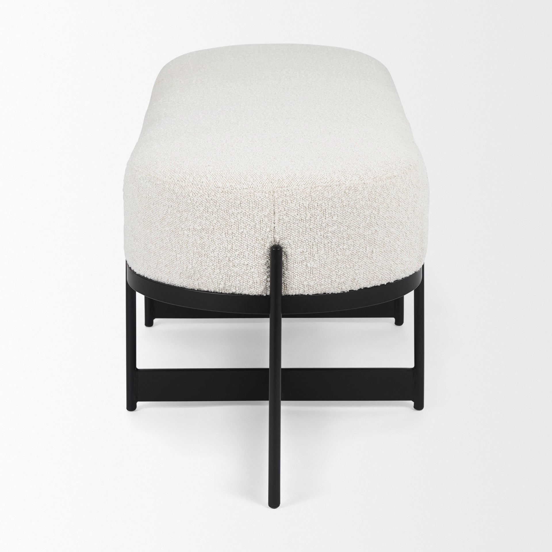 Amelia 55.0L x 18.0W x 18.0H Cream Boucle W/Black Metal Upholstered Bench - Dekor Butik