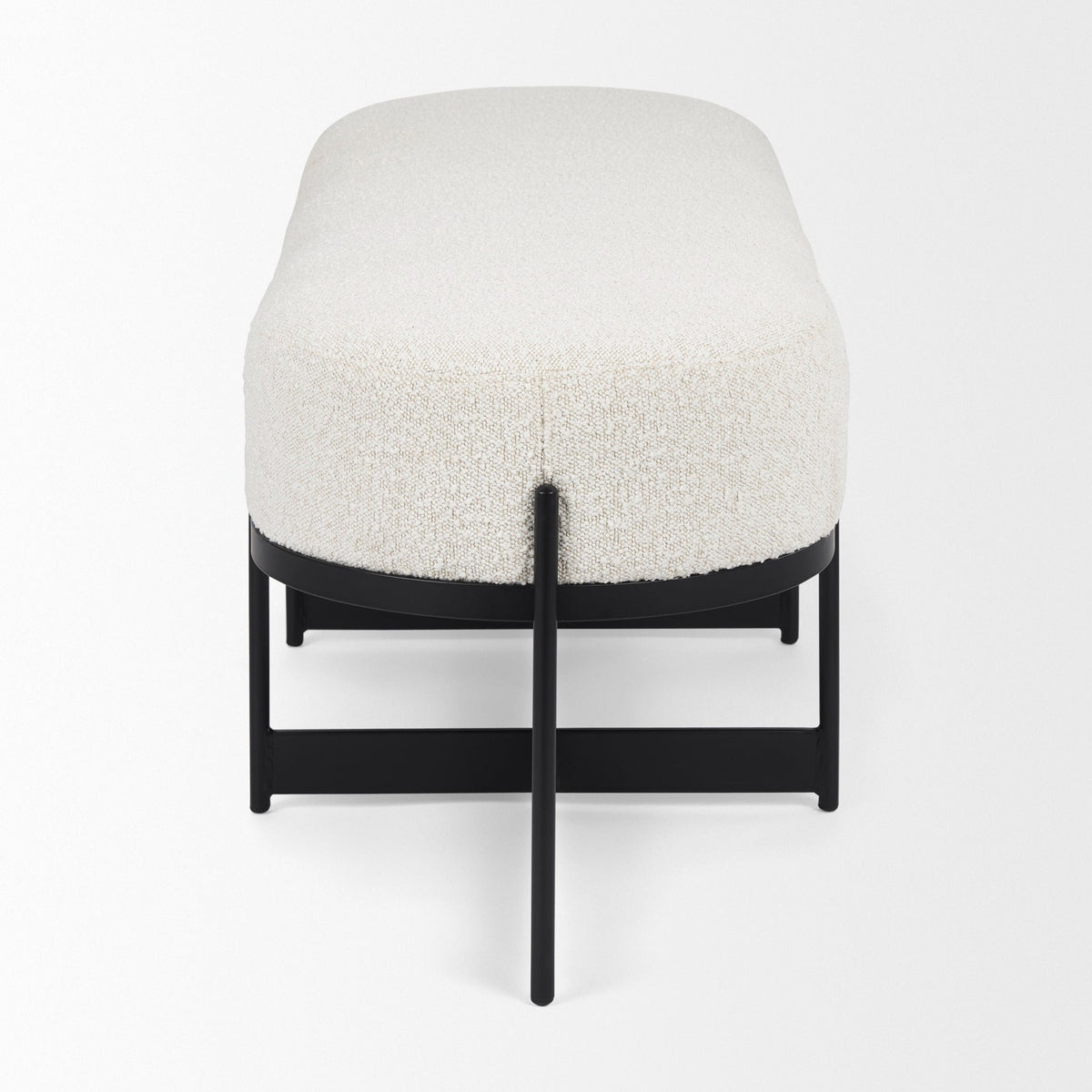 Amelia 55.0L x 18.0W x 18.0H Cream Boucle W/Black Metal Upholstered Bench - Dekor Butik