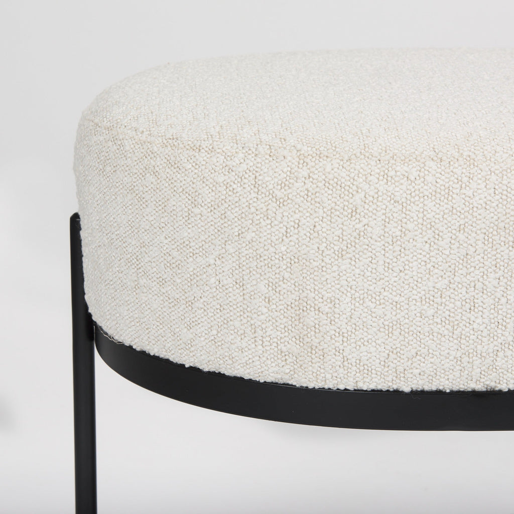 Amelia 55.0L x 18.0W x 18.0H Cream Boucle W/Black Metal Upholstered Bench - Dekor Butik