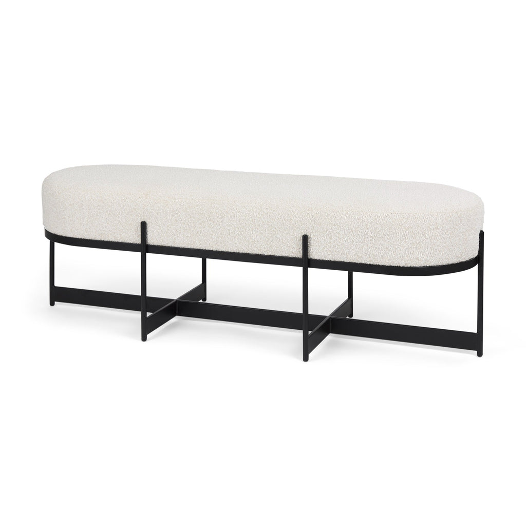 Amelia 55.0L x 18.0W x 18.0H Cream Boucle W/Black Metal Upholstered Bench - Dekor Butik