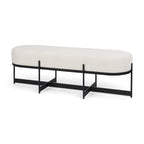 Amelia 55.0L x 18.0W x 18.0H Cream Boucle W/Black Metal Upholstered Bench - Dekor Butik