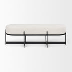 Amelia 55.0L x 18.0W x 18.0H Cream Boucle W/Black Metal Upholstered Bench - Dekor Butik