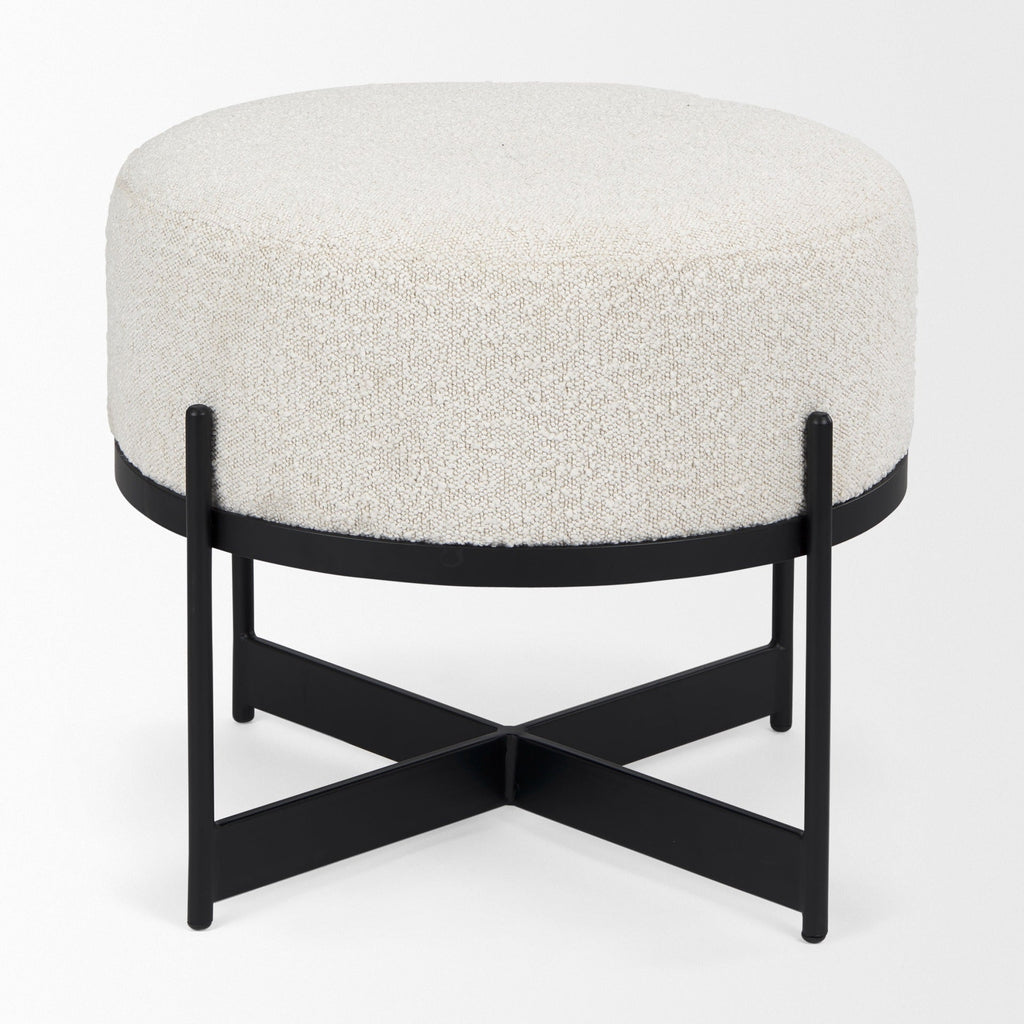 Amelia Cream Boucle W/Black Metal Upholstered Pouf - Dekor Butik