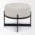 Amelia Cream Boucle W/Black Metal Upholstered Pouf - Dekor Butik