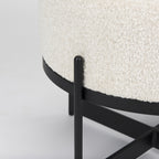 Amelia Cream Boucle W/Black Metal Upholstered Pouf - Dekor Butik