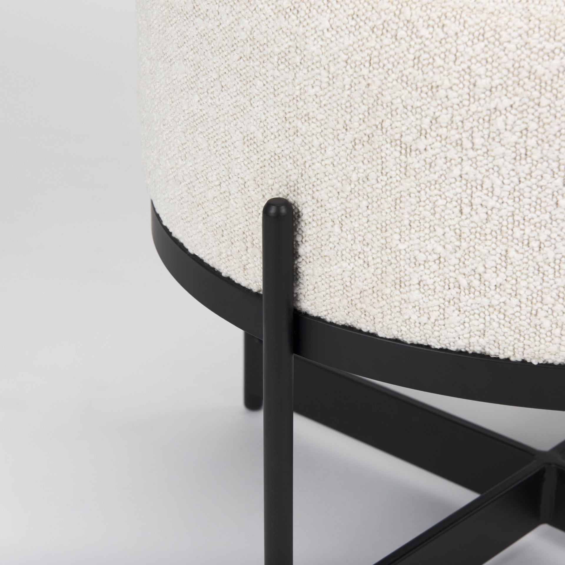 Amelia Cream Boucle W/Black Metal Upholstered Pouf - Dekor Butik
