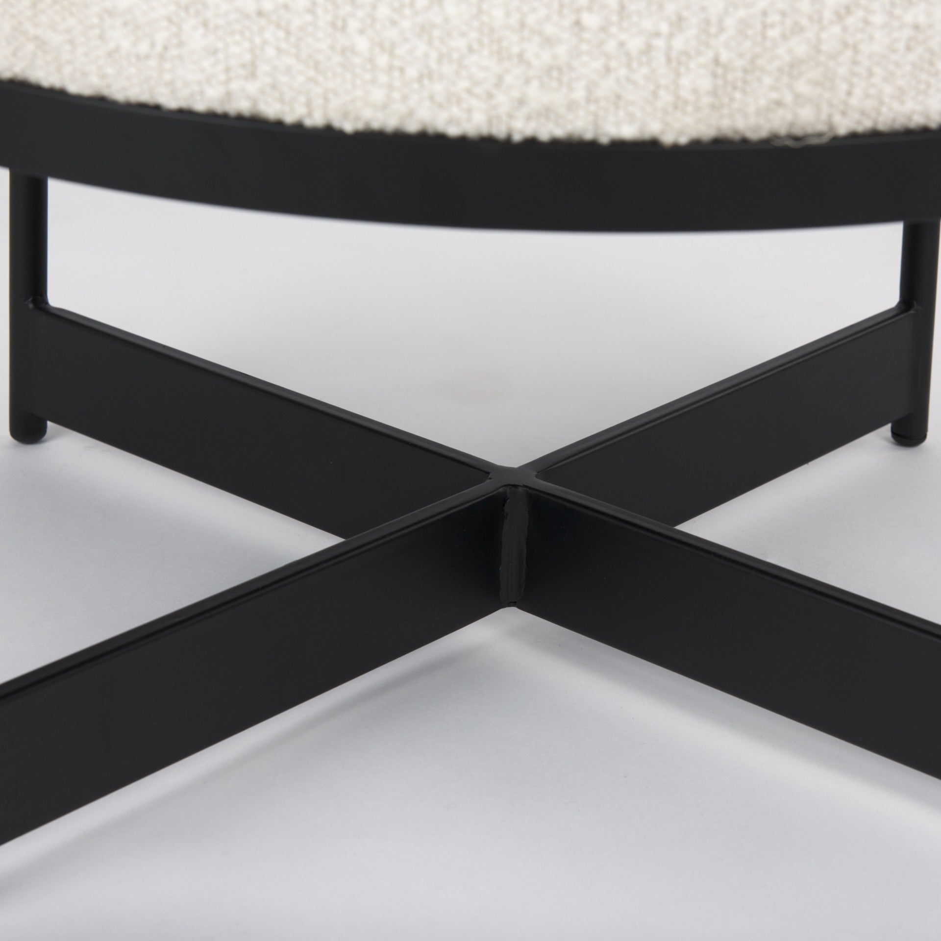 Amelia Cream Boucle W/Black Metal Upholstered Pouf - Dekor Butik