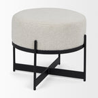 Amelia Cream Boucle W/Black Metal Upholstered Pouf - Dekor Butik