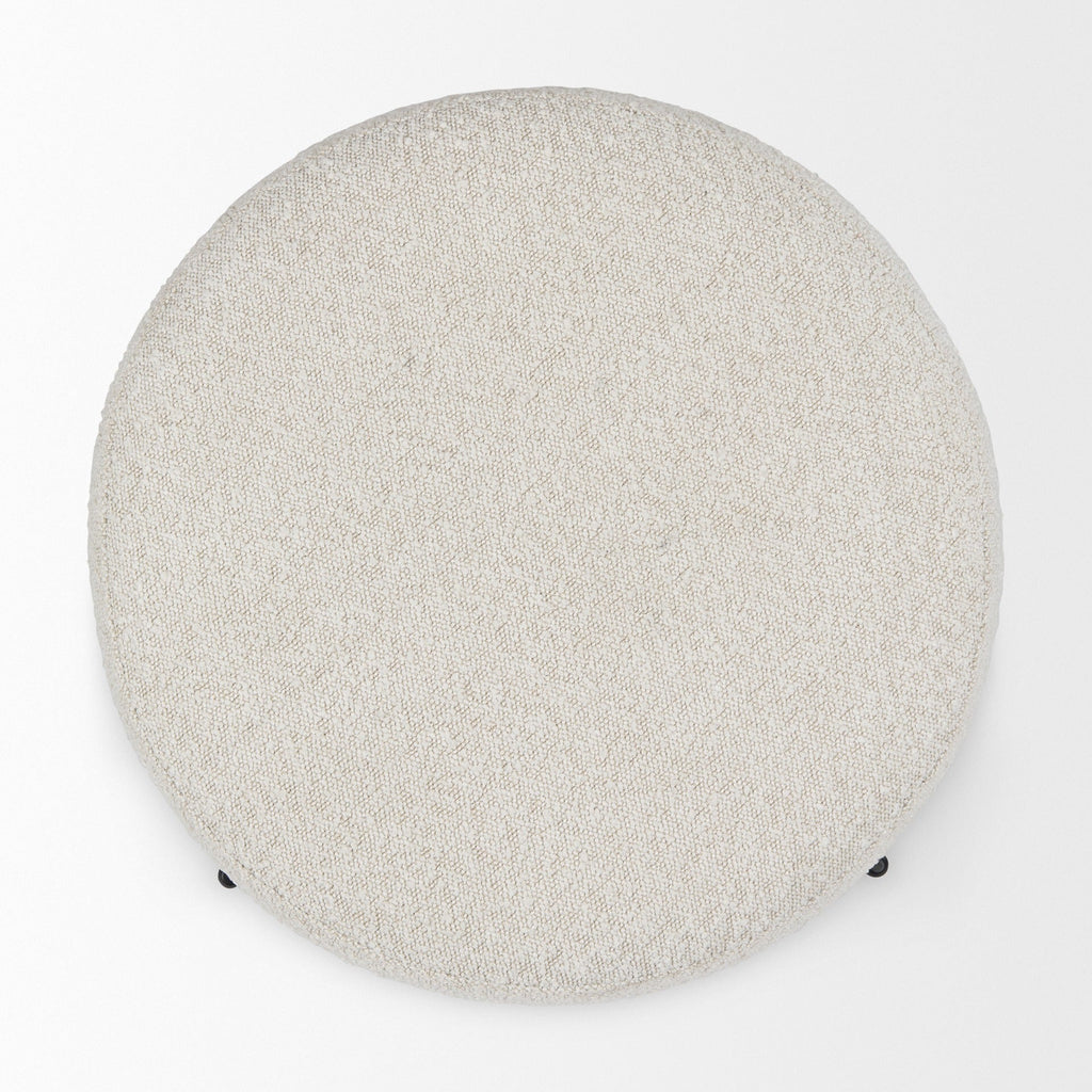 Amelia Cream Boucle W/Black Metal Upholstered Pouf - Dekor Butik