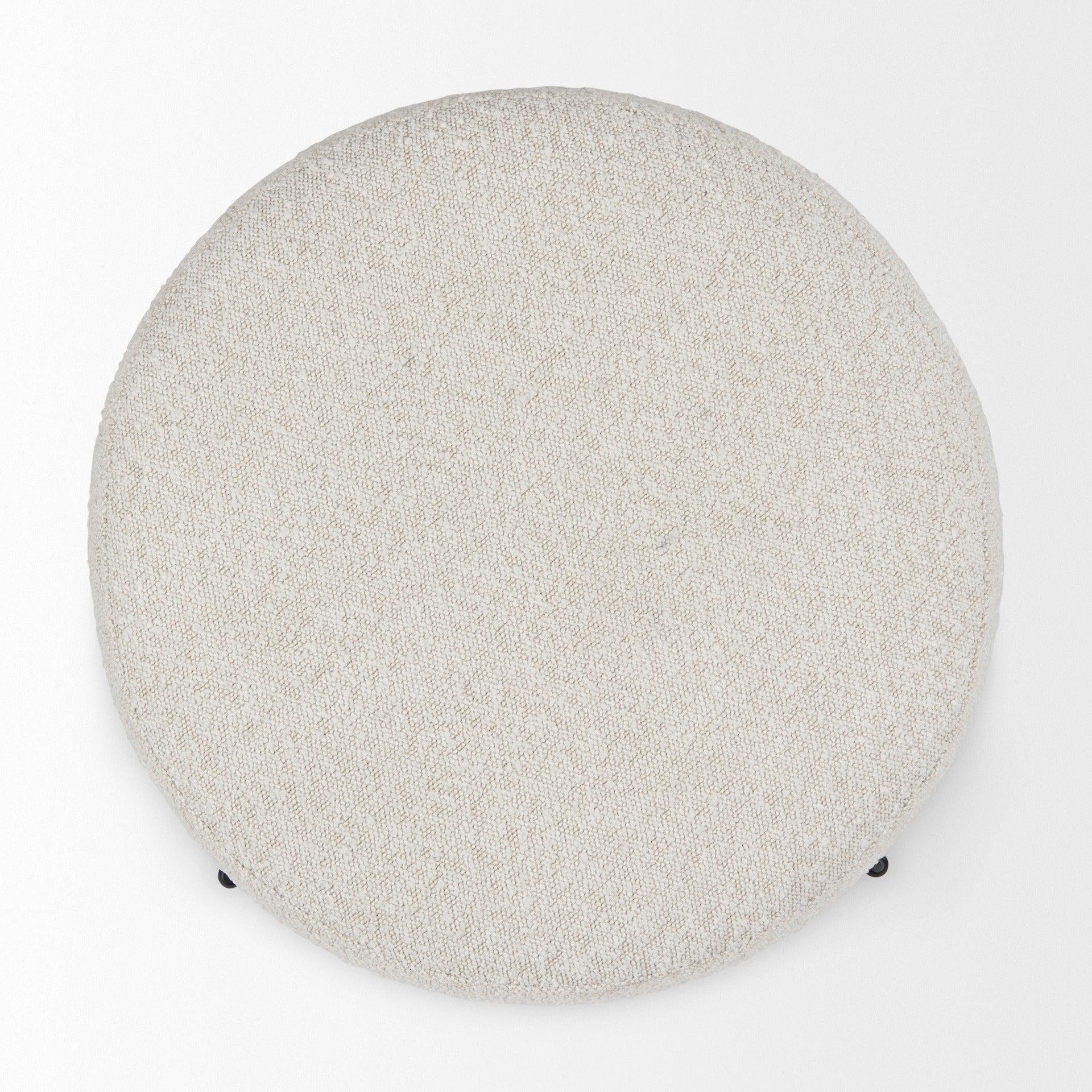 Amelia Cream Boucle W/Black Metal Upholstered Pouf - Dekor Butik