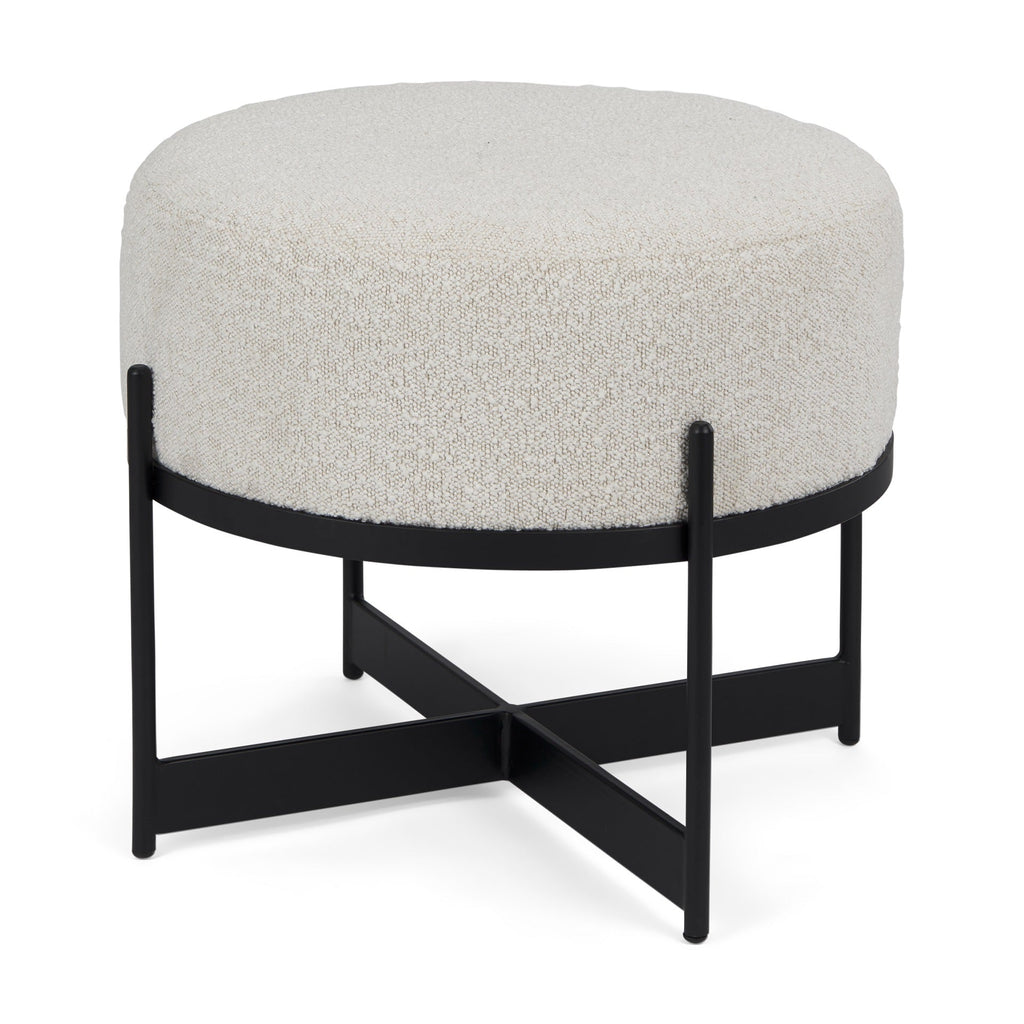 Amelia Cream Boucle W/Black Metal Upholstered Pouf - Dekor Butik