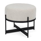 Amelia Cream Boucle W/Black Metal Upholstered Pouf - Dekor Butik