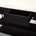 Amika White Marble Top Black Metal Kitchen Island - Dekor Butik