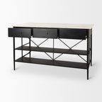 Amika White Marble Top Black Metal Kitchen Island - Dekor Butik