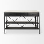 Amika White Marble Top Black Metal Kitchen Island - Dekor Butik