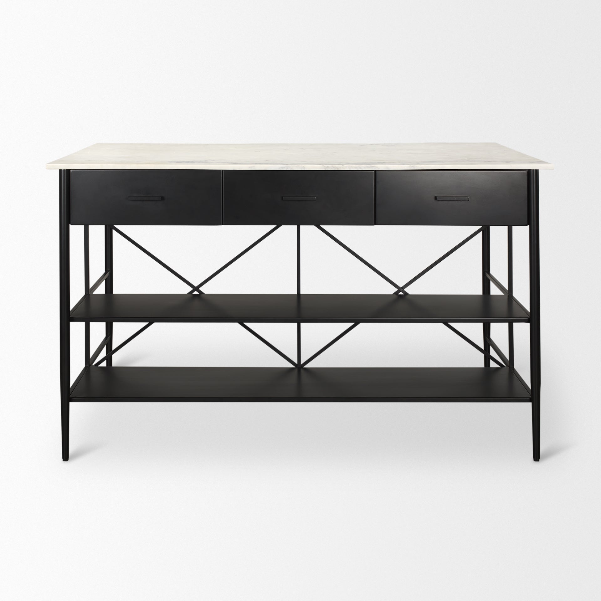 Amika White Marble Top Black Metal Kitchen Island - Dekor Butik