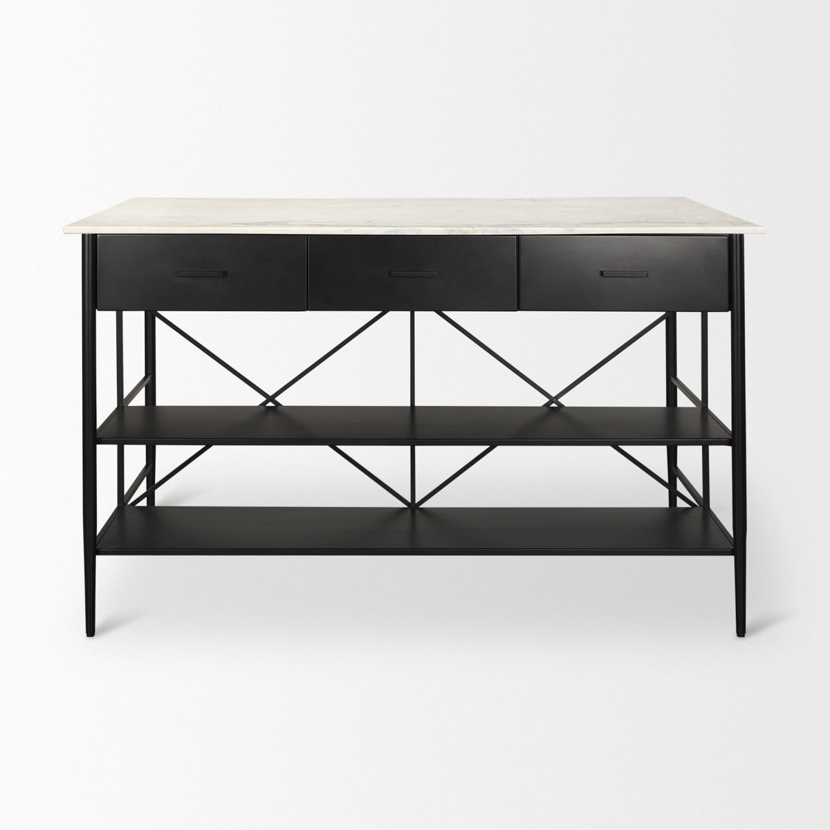 Amika White Marble Top Black Metal Kitchen Island - Dekor Butik