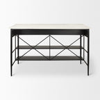 Amika White Marble Top Black Metal Kitchen Island - Dekor Butik