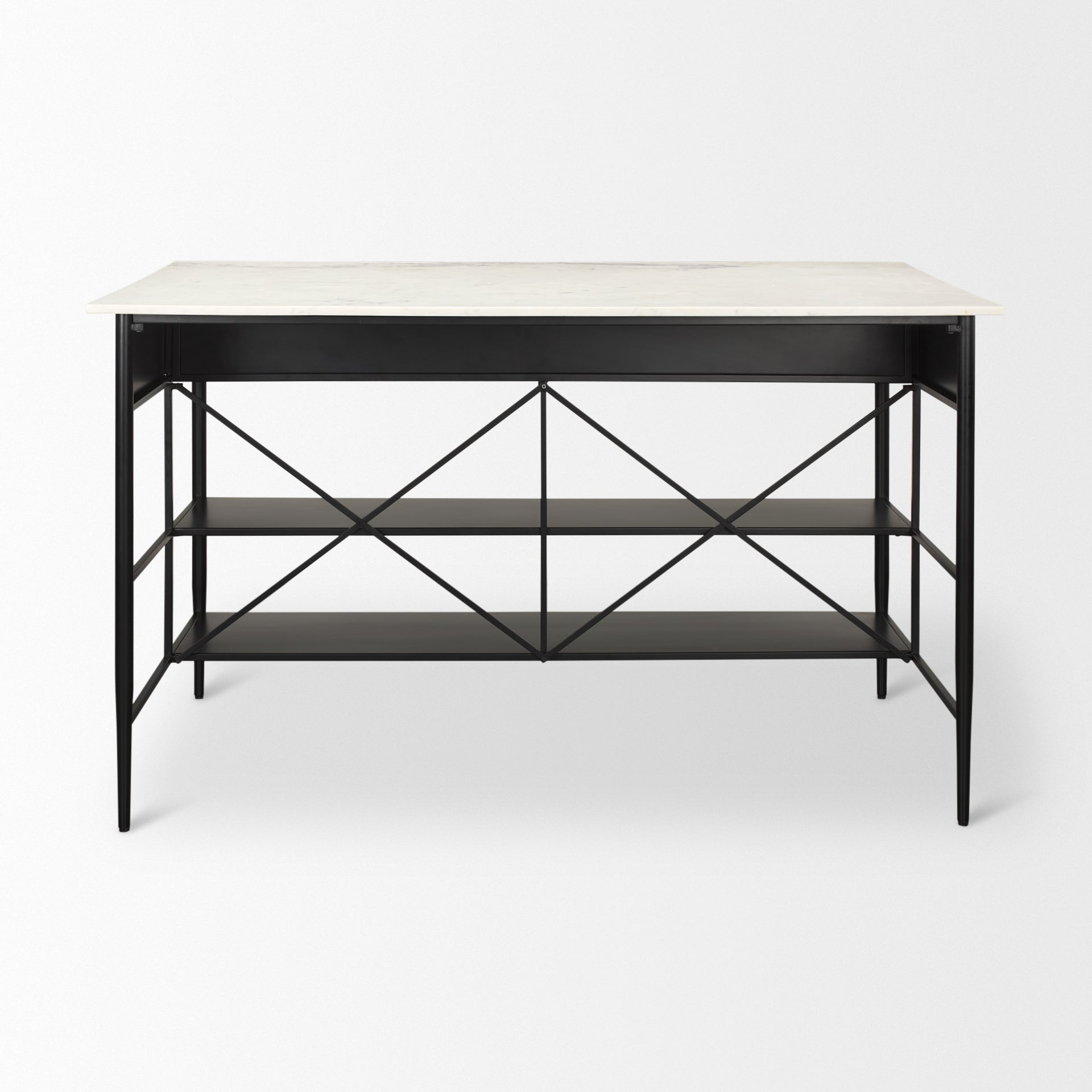 Amika White Marble Top Black Metal Kitchen Island - Dekor Butik