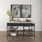 Amika White Marble Top Black Metal Kitchen Island - Dekor Butik