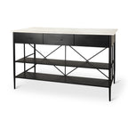 Amika White Marble Top Black Metal Kitchen Island - Dekor Butik