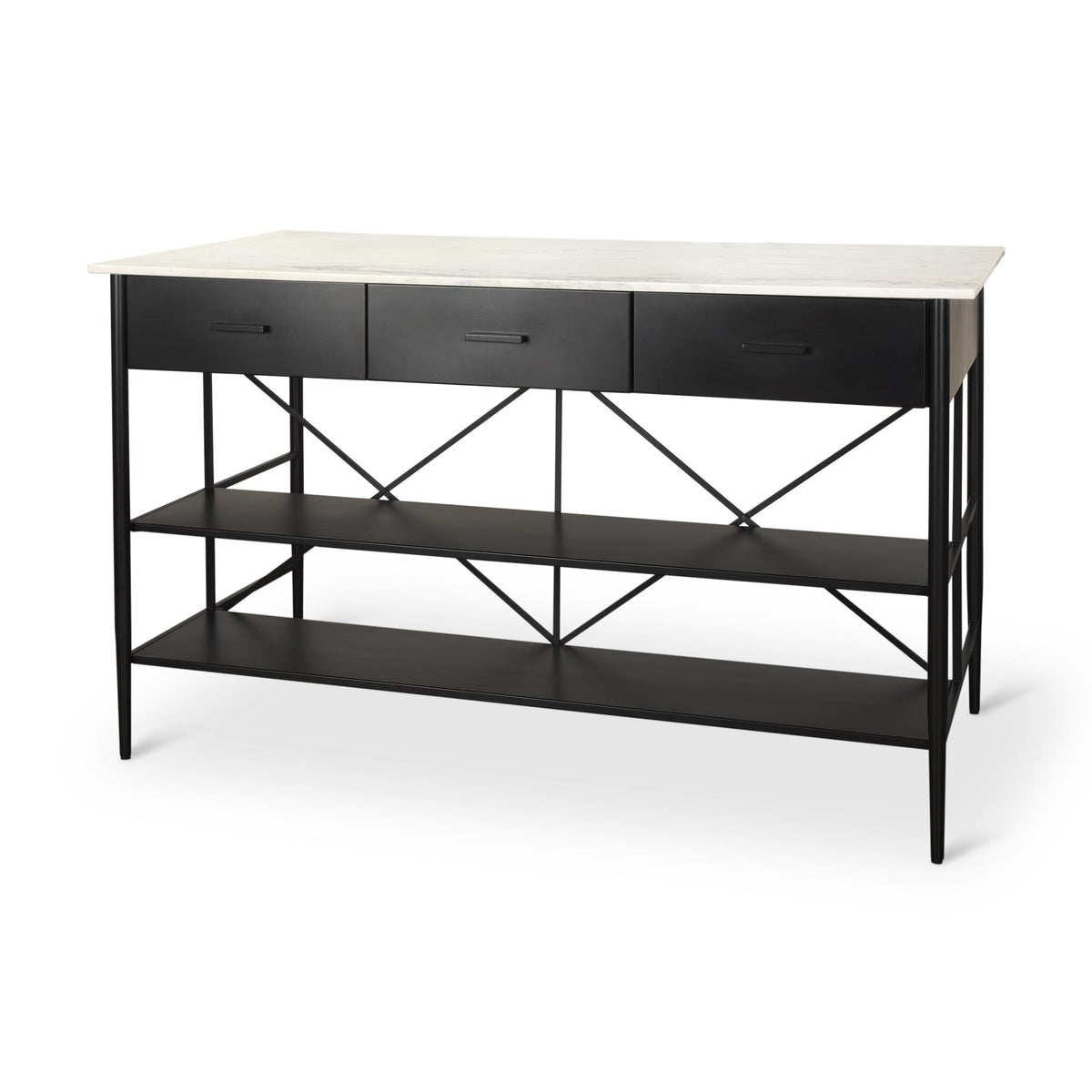 Amika White Marble Top Black Metal Kitchen Island - Dekor Butik