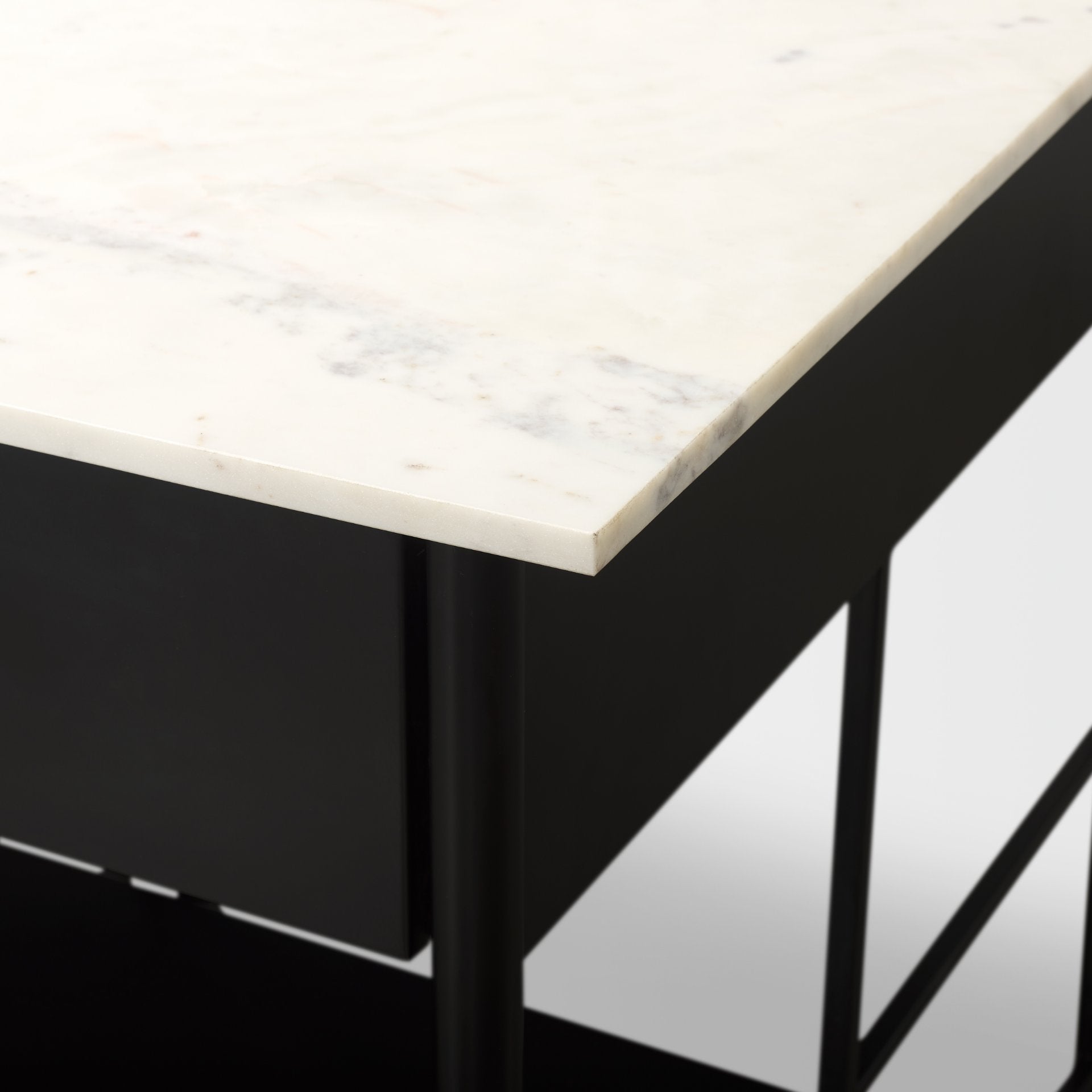 Amika White Marble Top Black Metal Kitchen Island - Dekor Butik