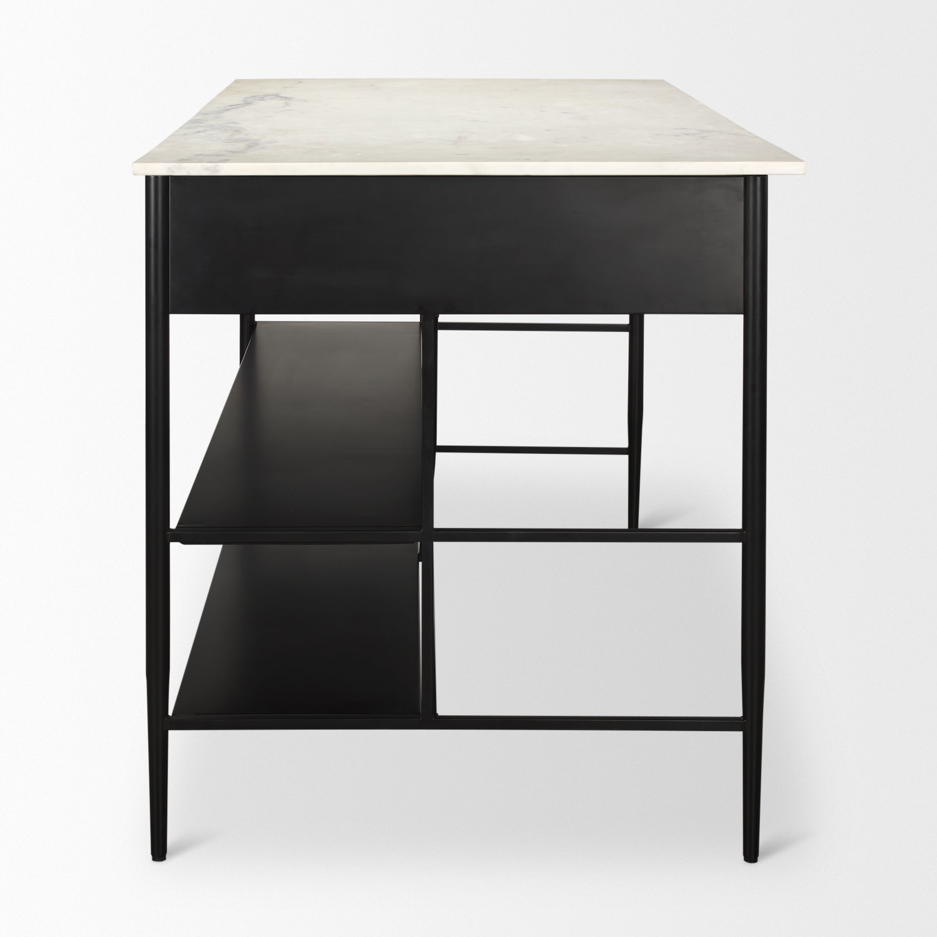 Amika White Marble Top Black Metal Kitchen Island - Dekor Butik