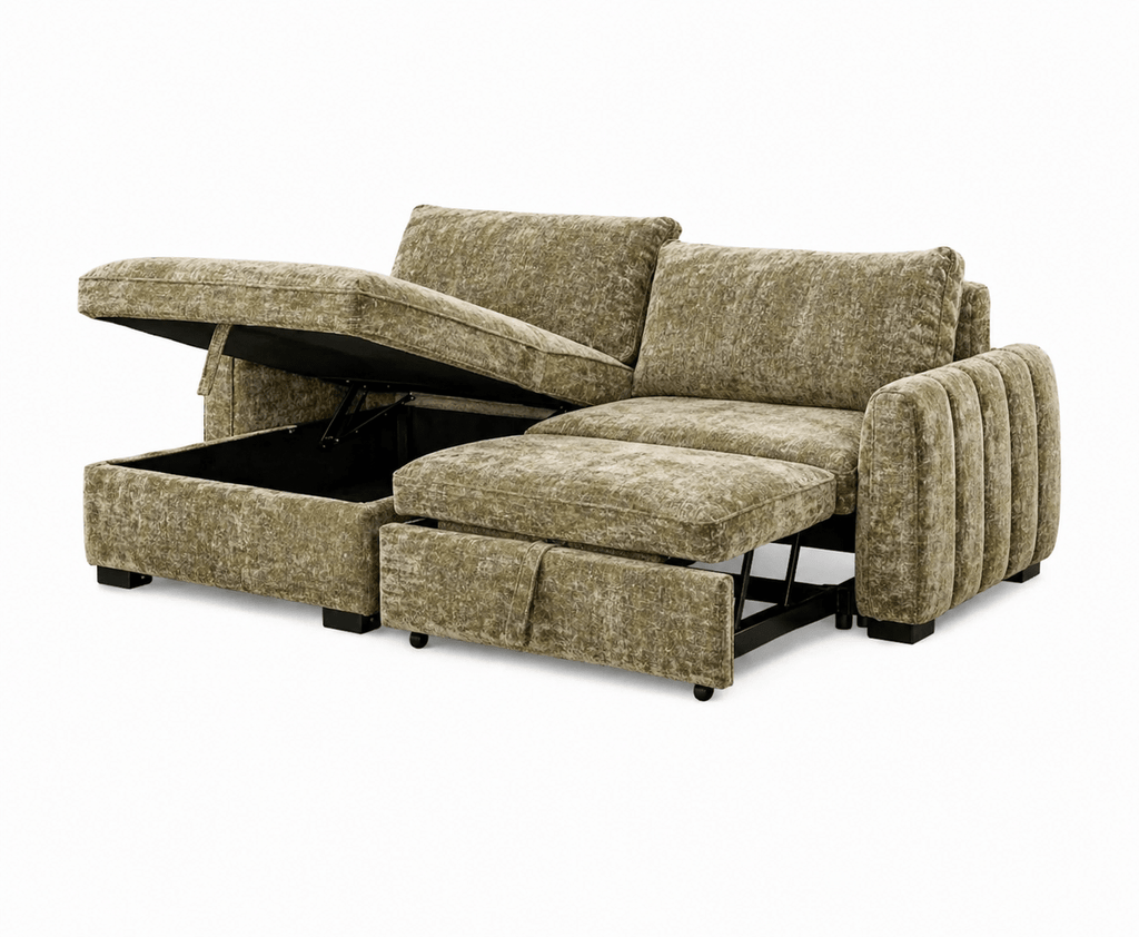 SLEEPER SECTIONALAmira Pullout Sleeper Sectional with Storage Chaise - Dekor Butik