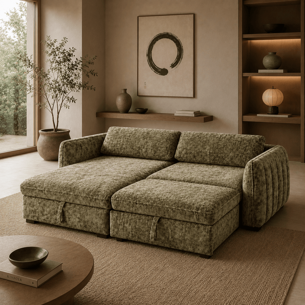 SLEEPER SECTIONALAmira Pullout Sleeper Sectional with Storage Chaise - Dekor Butik