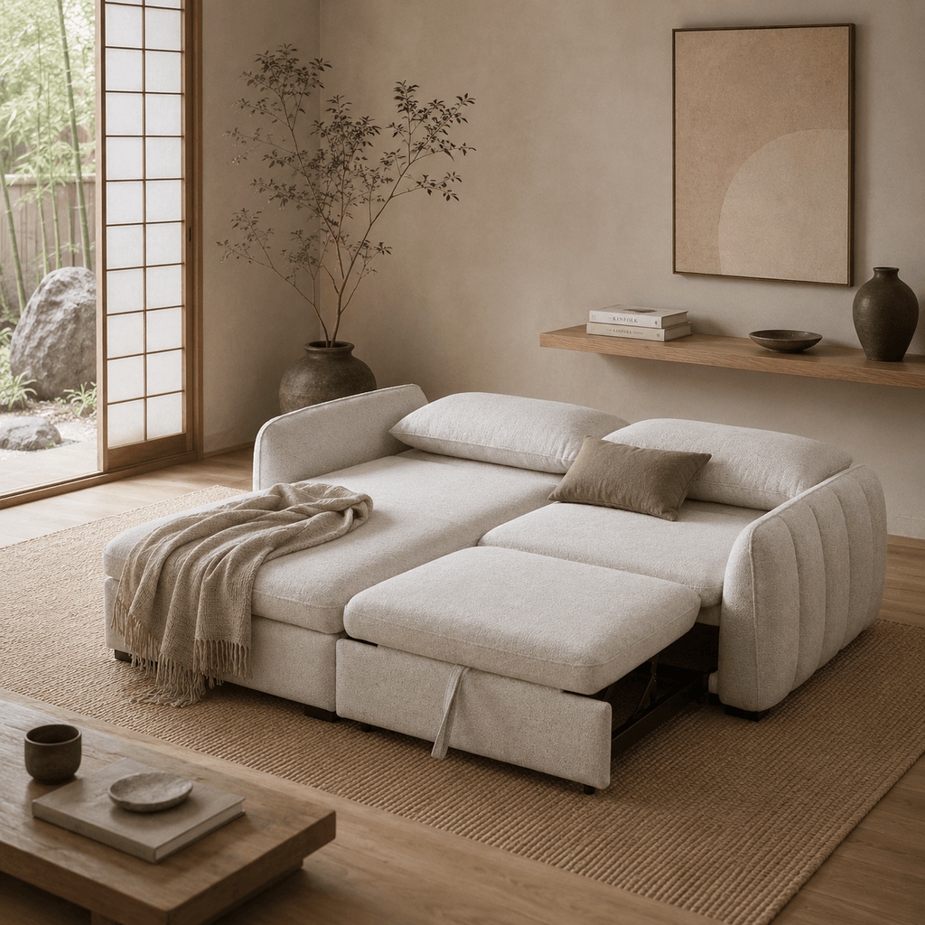 SLEEPER SECTIONALAmira Pullout Sleeper Sectional with Storage Chaise - Dekor Butik