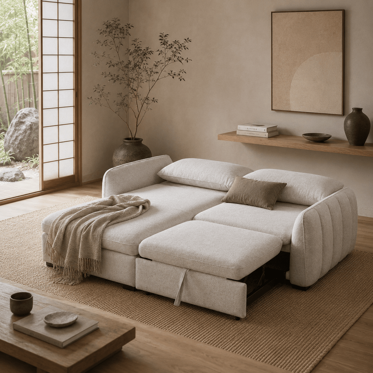 SLEEPER SECTIONALAmira Pullout Sleeper Sectional with Storage Chaise - Dekor Butik