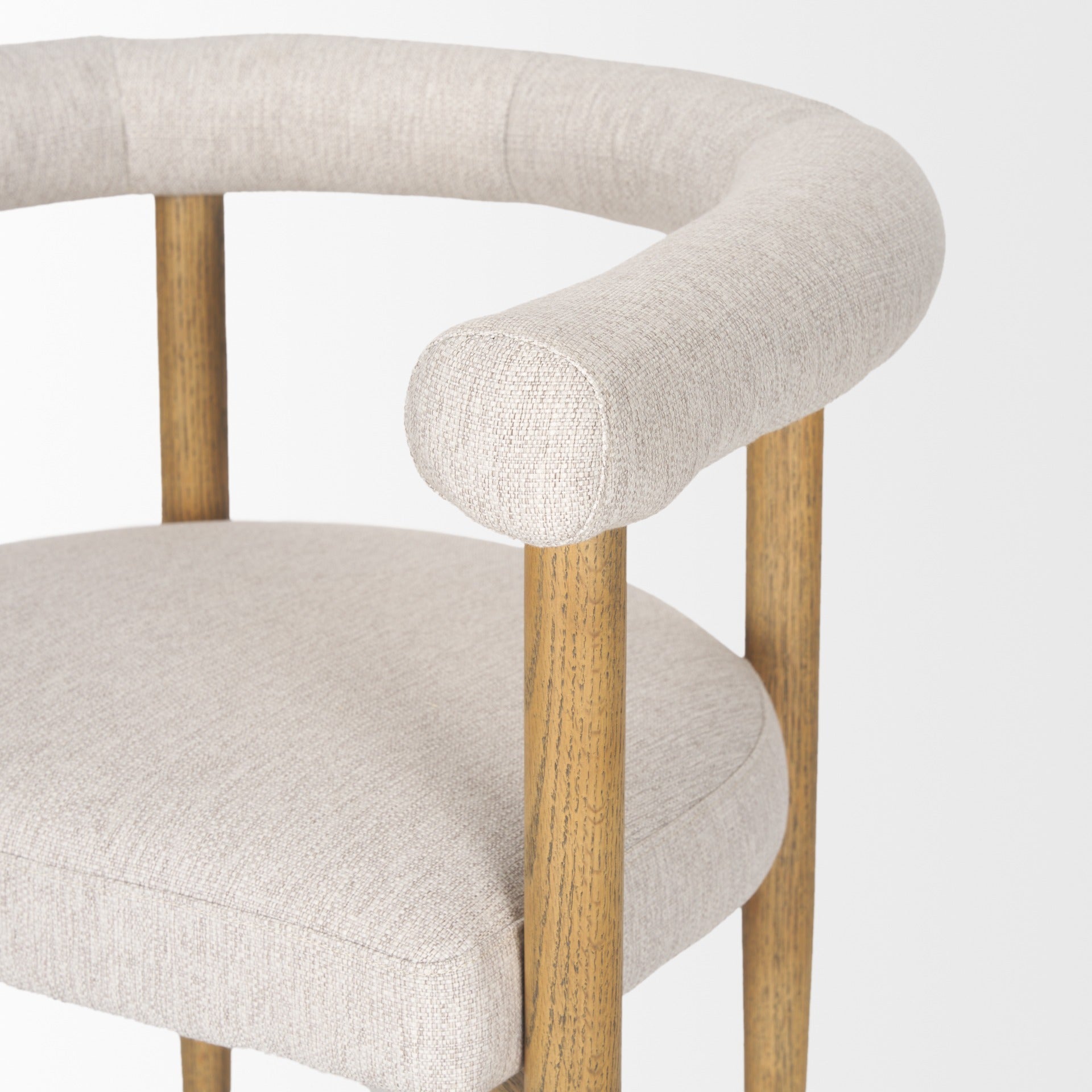 Arden Dining Chair w/ Medium Brown Wood and Cream Twill Fabric - Dekor Butik