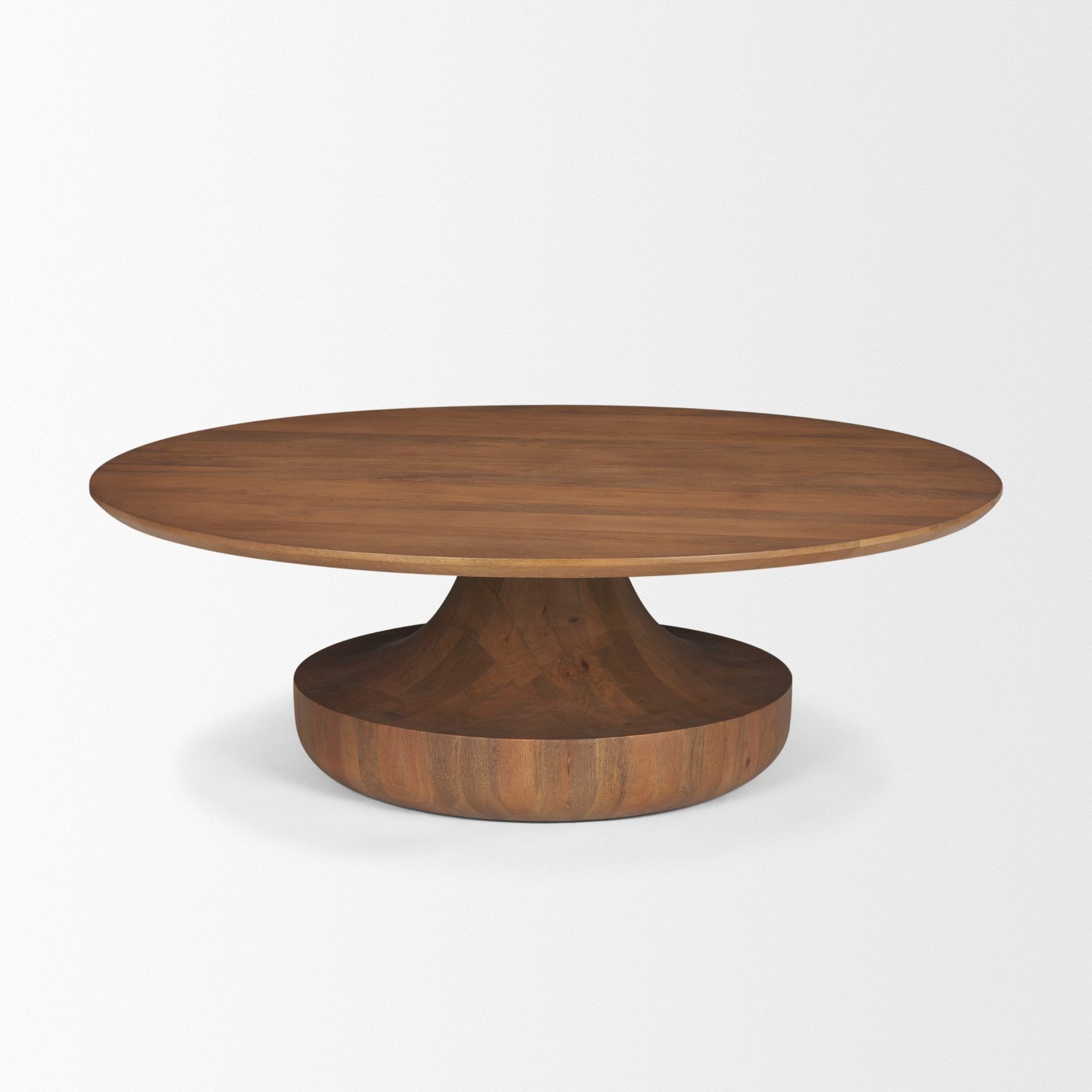 Arno Warm Mid - Brown Wood Sculptural Round Coffee Table - Dekor Butik