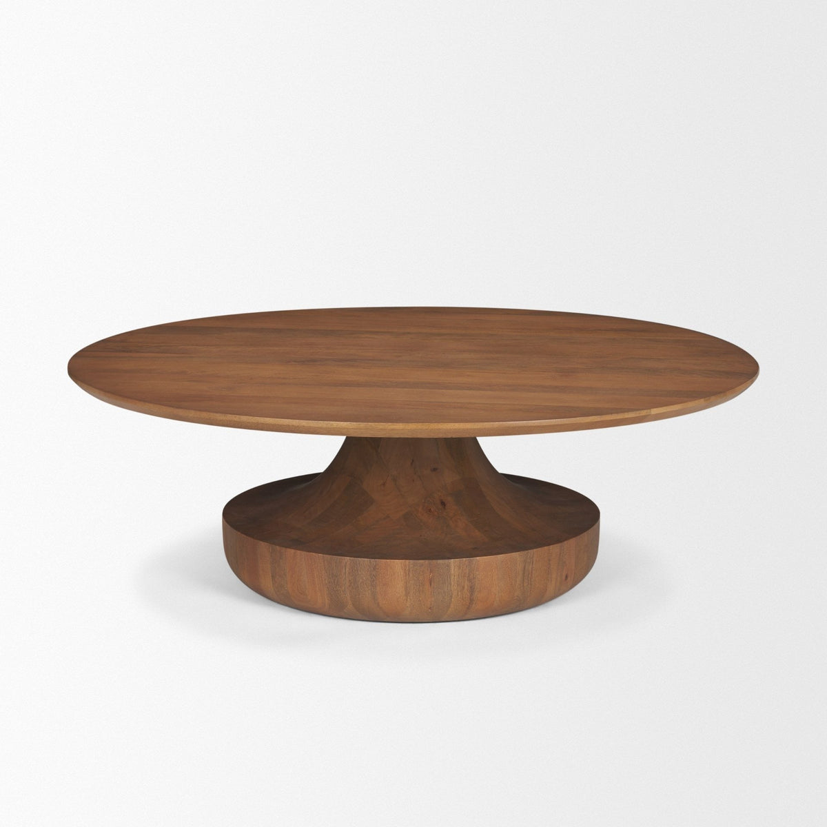 Arno Warm Mid - Brown Wood Sculptural Round Coffee Table - Dekor Butik