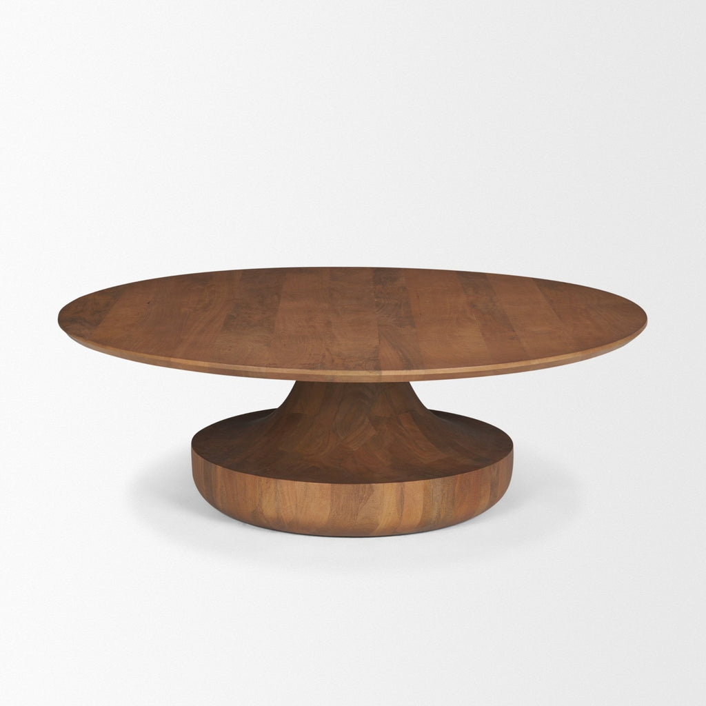 Arno Warm Mid - Brown Wood Sculptural Round Coffee Table - Dekor Butik